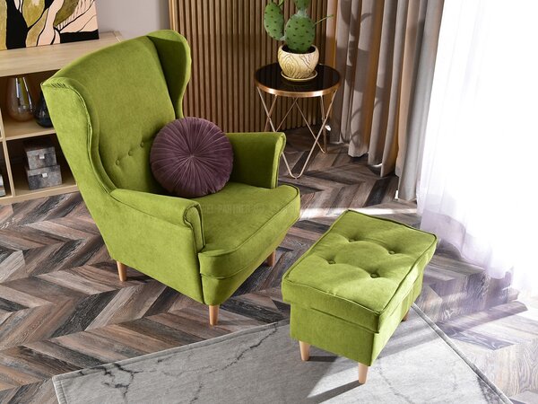 Fotoliu cu urechi Margis (verde + nuc). Promo -17%. 1136052