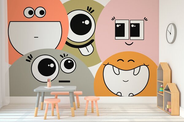 Fototapet Grup de fețe de desene animate, Fototapet copii, Fototapet populare, w03896 - Tapeko.ro