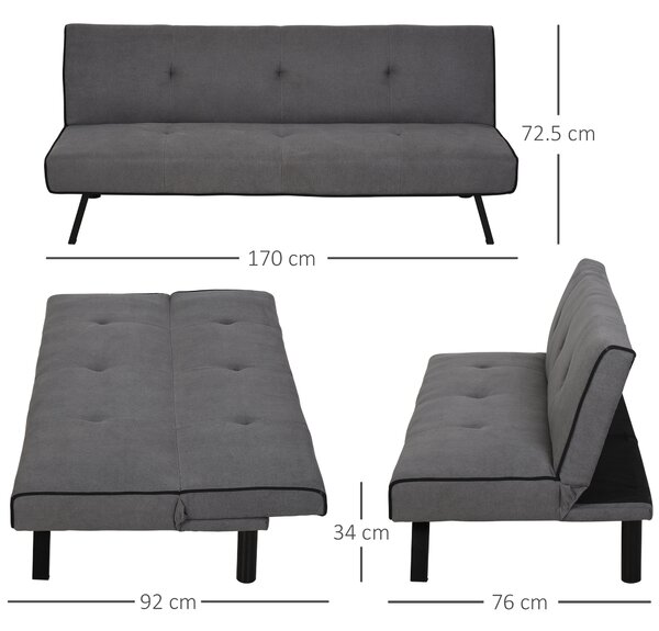 HOMCOM Canapea Extensibilă cu Spătar Reglabil în 3 Poziții și Șezut Tapițat, 170x76x72.5 cm, Gri | Aosom Romania