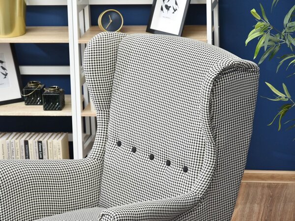 Fotoliu cu urechi Margis (alb negru + nuc). Promo -17%. 1136068