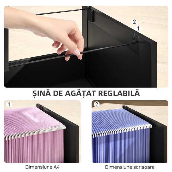 HOMCOM Comodă pentru Documente cu 4 Sertare, Șină Reglabilă, 2 Chei și 2 Încuietori, 40x40x131 cm, Negru | Aosom Romania