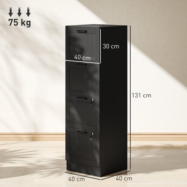 HOMCOM Comodă pentru Documente cu 4 Sertare, Șină Reglabilă, 2 Chei și 2 Încuietori, 40x40x131 cm, Negru | Aosom Romania