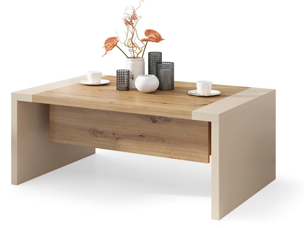 Mazzoni SPACE Stejar Artisan/Bej (Șampanie) - MĂSUȚĂ EXTENSIBILĂ CU RIDICAREA BLATULUI MĂSUȚĂ DE CAFEA