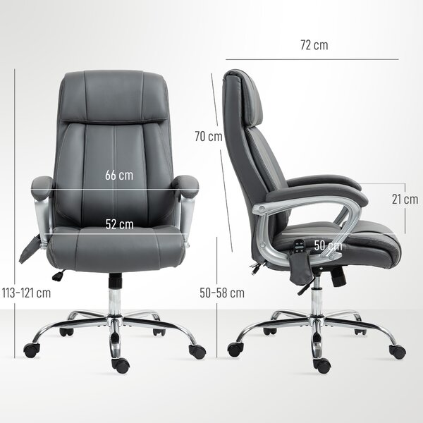 HOMCOM Scaun de Birou cu Masaj în 6 Puncte, Vibrant și Înclinabil, cu Buzunar și Telecomandă, 66x72x113-121 cm, Gri | Aosom Romania
