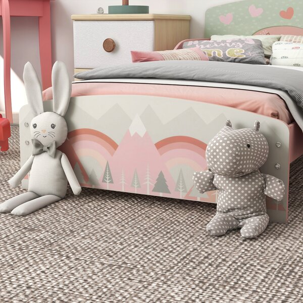ZONEKIZ Pat pentru Copii 3-6 Ani cu Margini Înălțate și Model cu Animale, 77x143x60 cm, Roz | Aosom Romania