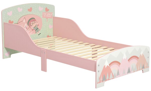 ZONEKIZ Pat pentru Copii 3-6 Ani cu Margini Înălțate și Model cu Animale, 77x143x60 cm, Roz | Aosom Romania