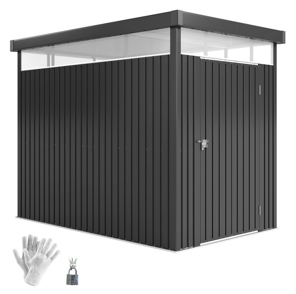 Outsunny Magazie de Grădină cu Luminator Superior din Acril și Orificii de Drenaj, 162x259x201 cm, Gri Închis | Aosom Romania