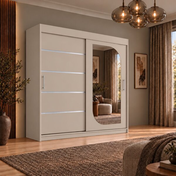 Dressing Alkam 2 usi -argintiu, 180x60x200cm, cu oglinda, Casmir, Pal 18 mm