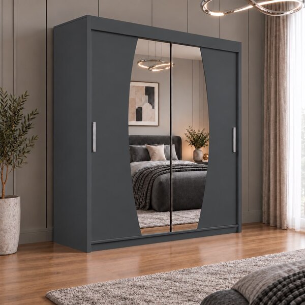 Dressing Cami, 140x60x200cm, cu oglinda, Antracit, Pal 18 mm