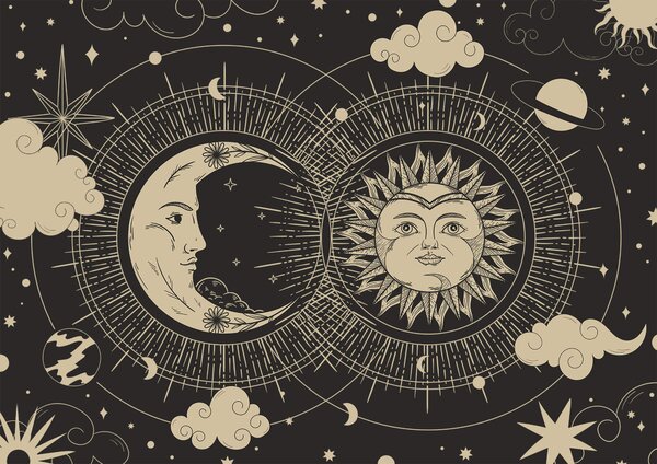 Fototapet Soarele și luna pe cer, Fototapet spațiu cosmic, Fototapet populare, t00017 - Tapeko.ro