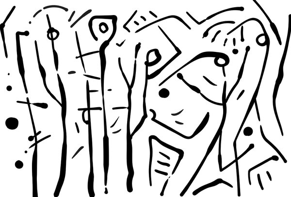 Fototapet Desen alb-negru al unui grup de oameni, Fototapet abstracte, Fototapet populare, t00016 - Tapeko.ro