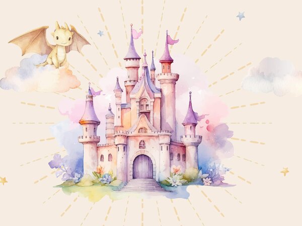 Fototapet Acuarelă a unui castel, Fototapet copii, Fototapet populare, t00047 - Tapeko.ro