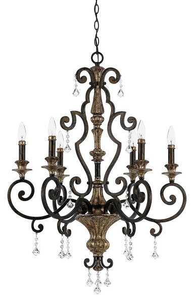Quoizel QZ-MARQUETTE6-A - Candelabru suspendat pe lanț MARQUETTE 6xE14/60W/230V bronz