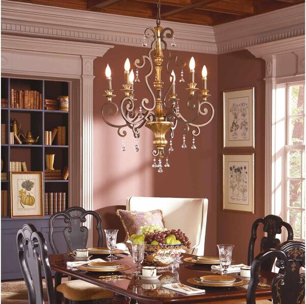 Quoizel QZ-MARQUETTE6-A - Candelabru suspendat pe lanț MARQUETTE 6xE14/60W/230V bronz
