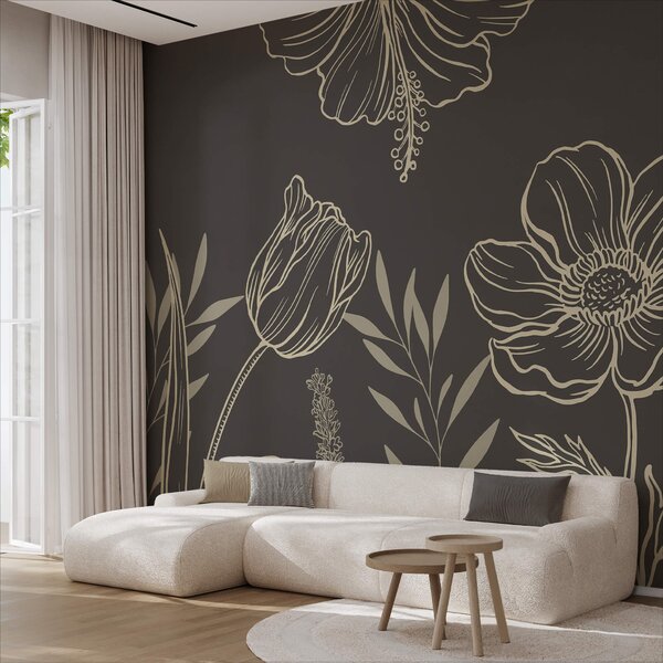 Fototapet Delicate florale linie art design, Fototapet flori, Fototapet populare, t00006 - Tapeko.ro