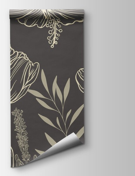 Fototapet Delicate florale linie art design, Fototapet flori, Fototapet populare, t00006 - Tapeko.ro