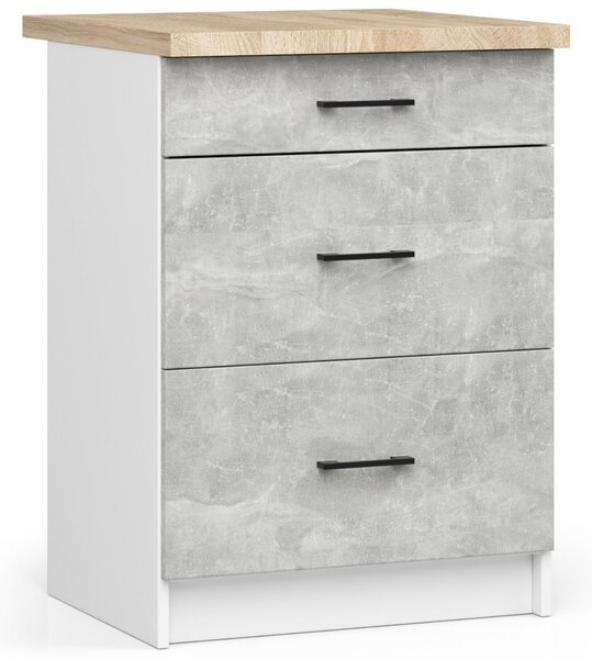 Dulap inferior de bucătărie Ozara S60 3SZ (alb + beton). Promo -21%. 1071074