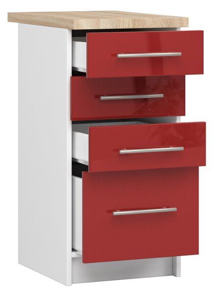 Dulap inferior de bucătărie Ozara S40 SZ4 (alb + roșu lucios). Promo -15%. 1071104