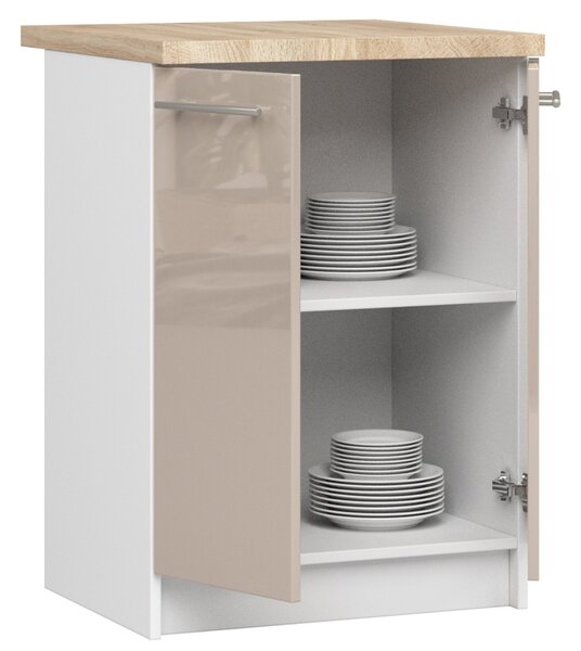 Dulap inferior de bucătărie Ozara S60 2D (alb + cappuccino lucios). Promo -17%. 1071110