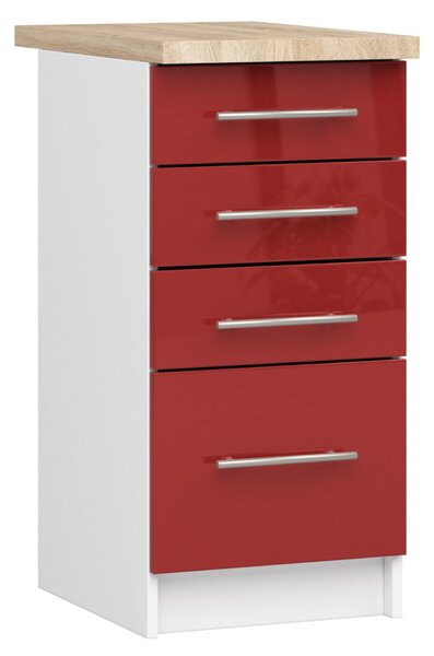Dulap inferior de bucătărie Ozara S40 SZ4 (alb + roșu lucios). Promo -15%. 1071104