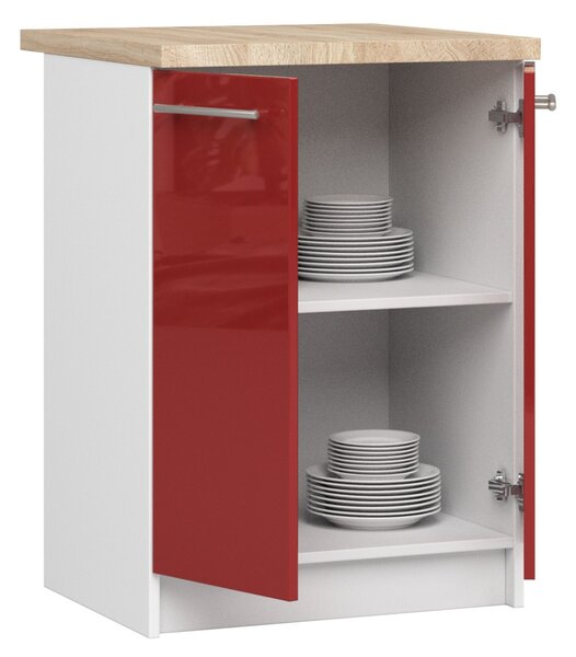 Dulap inferior de bucătărie Ozara S60 2D (alb + roșu lucios). Promo -20%. 1071112