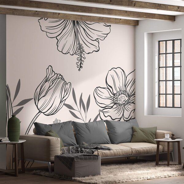 Fototapet Delicate florale linie art design, Fototapet moderne, Fototapet populare, t00006v1 - Tapeko.ro
