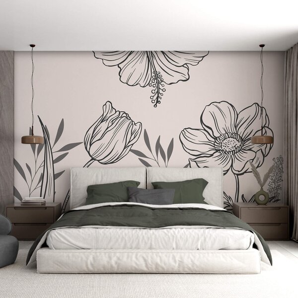 Fototapet Delicate florale linie art design, Fototapet moderne, Fototapet populare, t00006v1 - Tapeko.ro