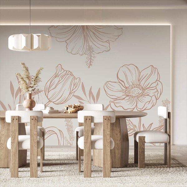 Fototapet Design floral delicat de artă liniară, Fototapet pene, Fototapet populare, t00006v2 - Tapeko.ro