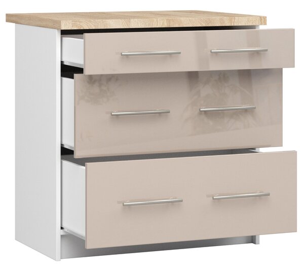 Dulap inferior de bucătărie Ozara S80 3SZ (alb + cappuccino lucios). Promo -13%. 1071128