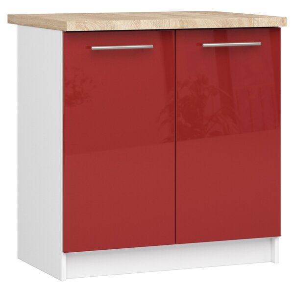 Dulap inferior de bucătărie Ozara S80 2D (alb + roșu lucios). Promo -21%. 1071124