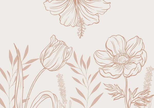 Fototapet Design floral delicat de artă liniară, Fototapet pene, Fototapet populare, t00006v2 - Tapeko.ro