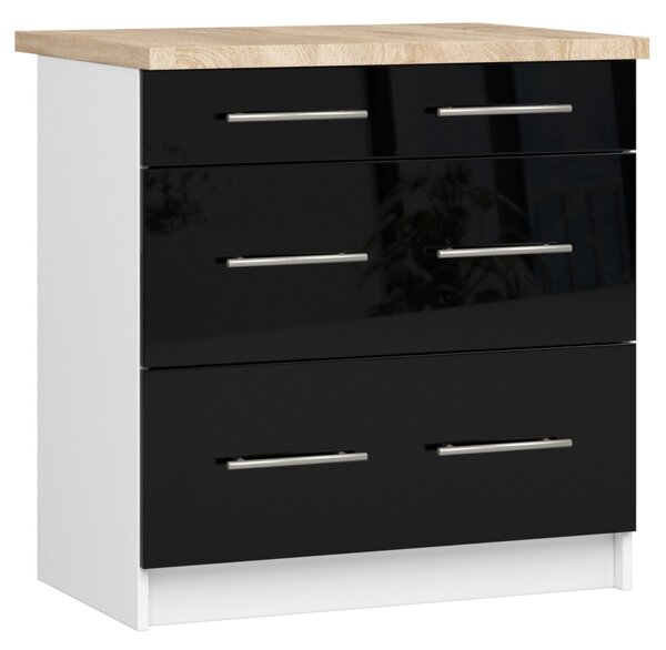 Dulap inferior de bucătărie Ozara S80 3SZ (alb + negru lucios). Promo -20%. 1071129