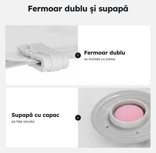 Set 12 saci de vidat pentru haine, cu fermoar dublu și supapă