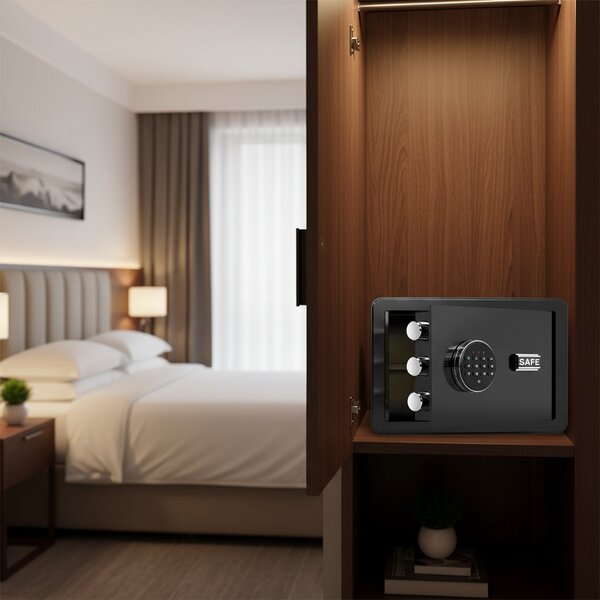 Seif Hotelier din Otel, Inchidere Electronica cu Cod si Cheie de Urgenta, Negru
