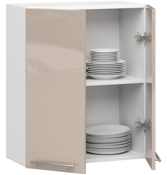 Dulap superior de bucătărie Ozara W60 H720 (alb + cappuccino lucios). Promo -14%. 1071197