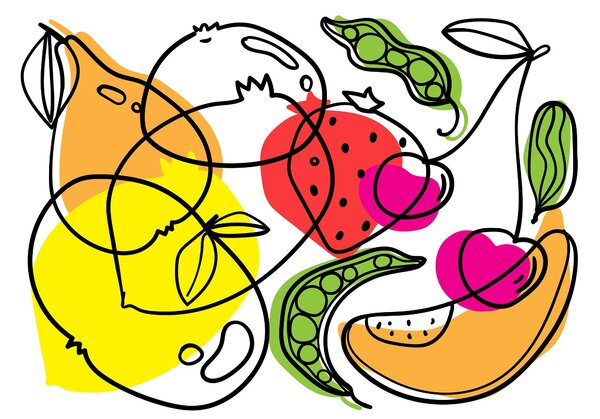 Fototapet Desenarea diferitelor fructe și legume, Fototapet mâncare și băutură, Fototapet populare, t00059v2 - Tapeko.ro