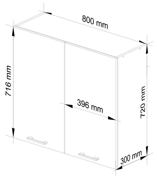 Dulap superior de bucătărie Ozara W80 H720 (alb + roșu lucios). Promo -17%. 1071205