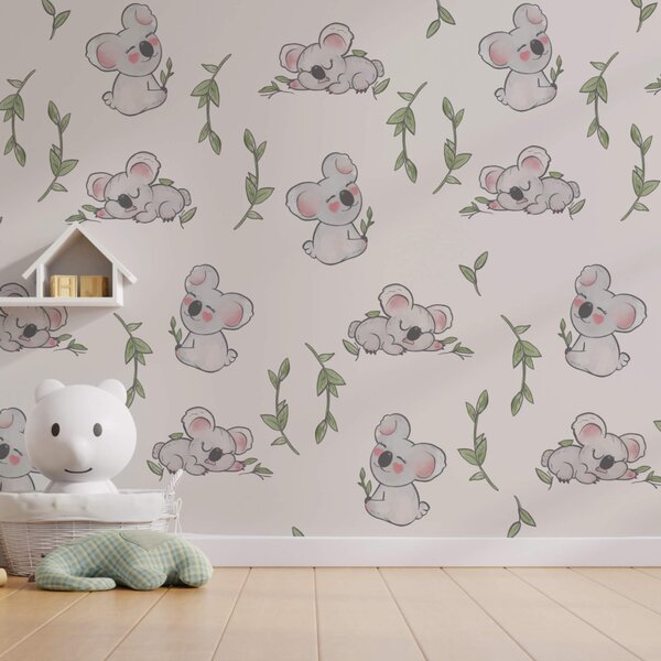 Fototapet Model de koala și frunze, Fototapet animale, Fototapet populare, t00108 - Tapeko.ro