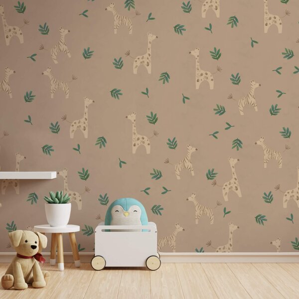 Fototapet Model de girafe și frunze, Fototapet animale, Fototapet populare, t00097 - Tapeko.ro