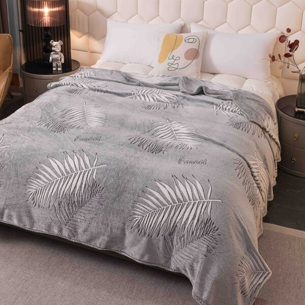 Patura cocolino subtire, 200x230 cm, model frunze decorative
