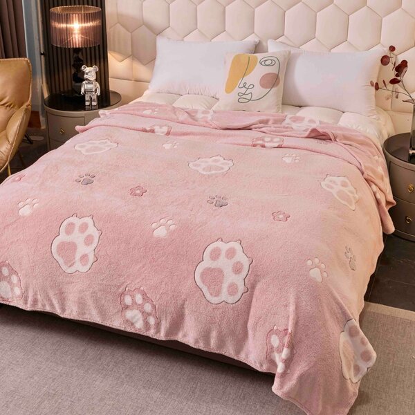 Patura cocolino subtire, 200x230 cm, roz, model labute decorative