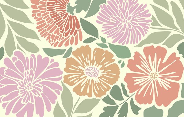 Fototapet Modelul floral colorat înveselește orice spațiu, Fototapet flori mari, Fototapet populare, t00119 - Tapeko.ro