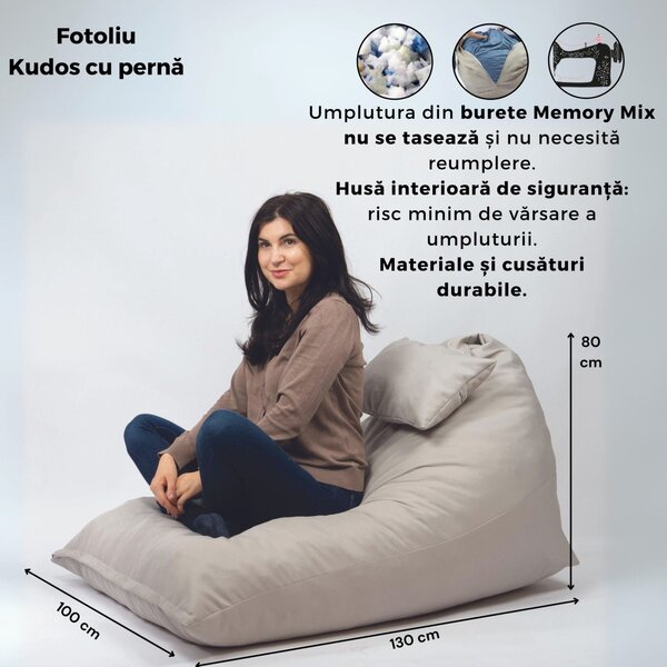 Fotoliu puf, Pufrelax Kudos, perna inclusa, material impermeabil - Alb