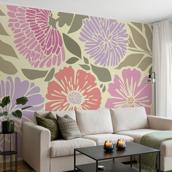 Fototapet Model floral colorat cu frunze, Fototapet flori, Fototapet populare, t00119v1 - Tapeko.ro