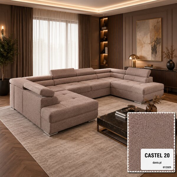 Coltar Extensibil Willson Tip 125 U, Dimnesiuni 200x335x200 Cm, 2 Lazi Depozitare, Tetiere Reglabile, Stofa Castel Easy Clean-Multiple Variante Culori