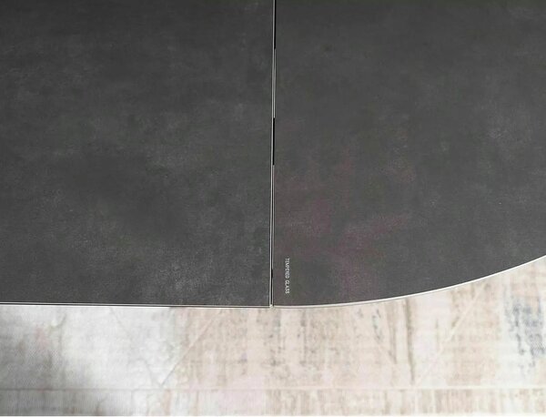 Masa rotunda extensibila 120 cm PORTO, gri inchis/negru mat, sticla se