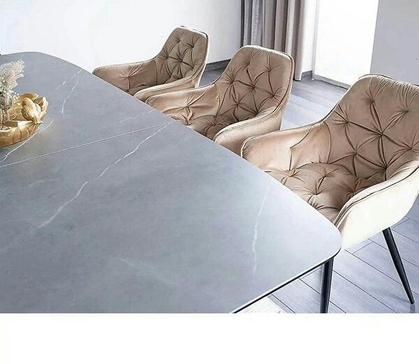 Masa sticla securizata DOLCE, gri mat/nuc, 180-240x95x76 cm
