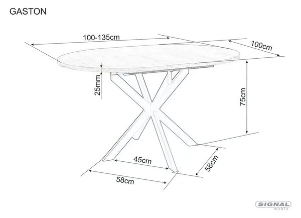 Masa extensibila pentru sufragerie GASTON, alb/negru, 100/135x100x75 c