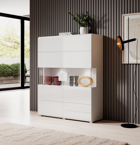 Vitrină Tamie DW42 (alb + alb lucios). Promo -20%. 1118153