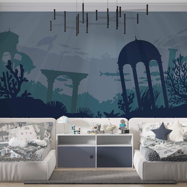 Fototapet Silueta unei clădiri și plante marine, Fototapet mare, Fototapet populare, t00179 - Tapeko.ro